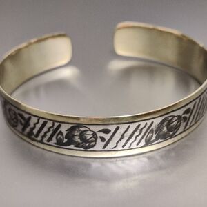 Vintage Soviet Gilt Silver Niello Cuff Bracelet
